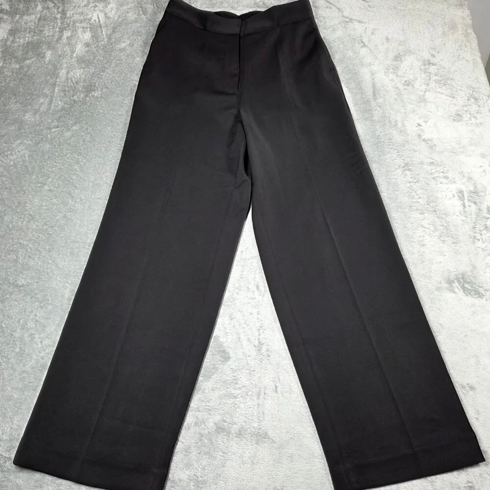 Quince Pants Womens 10 Black Stretch Crepe Classic Trousers Office Luxury